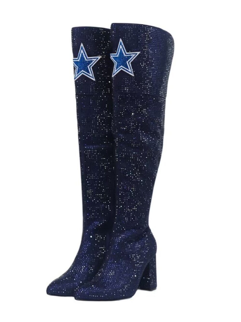 Cuce Navy Size 7 Women's Dallas Cowboys Team Color Crystal Over The Knee Boots
